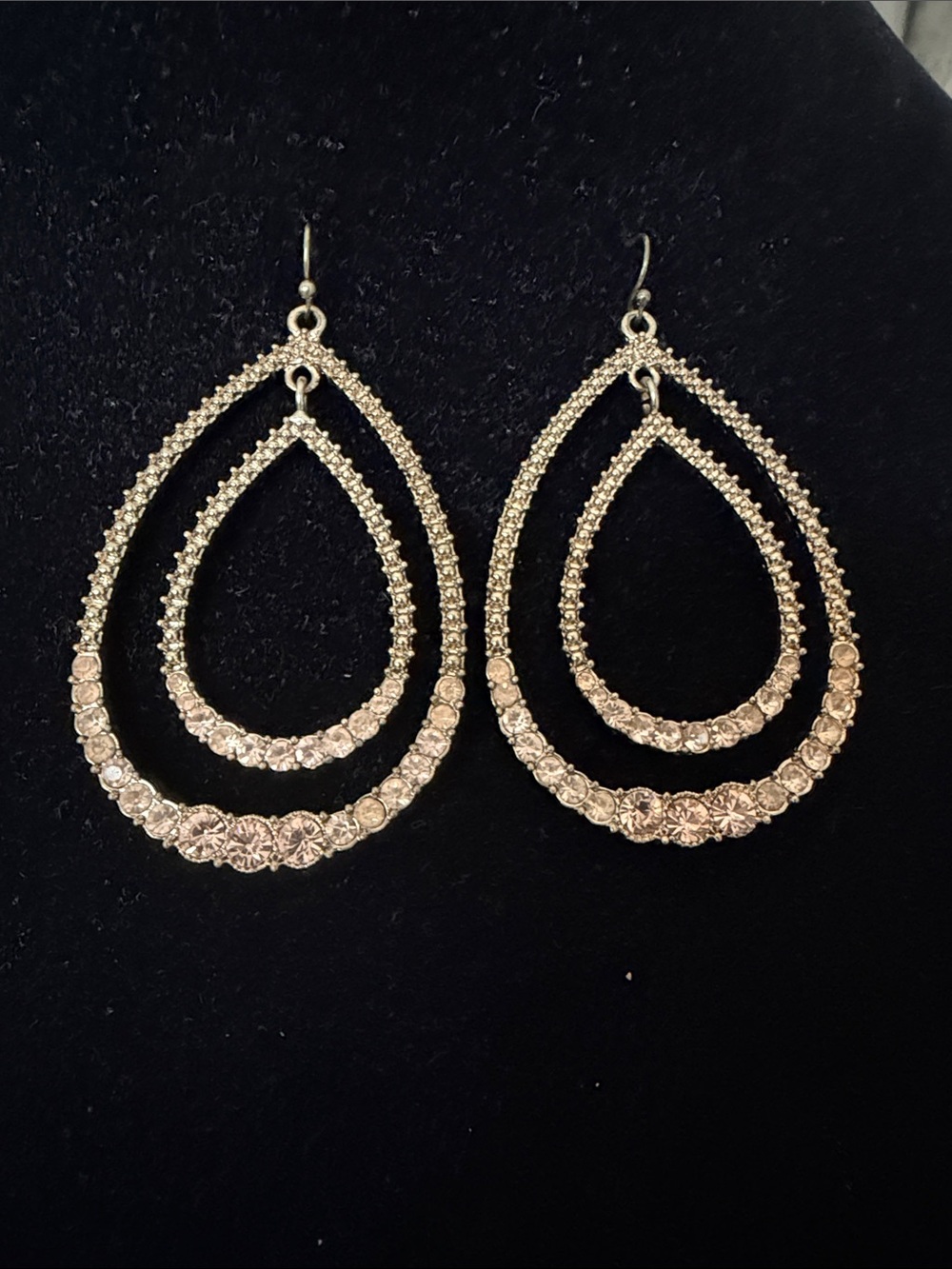 Crystal Teardrop Double Hoop Earrings - Gold Tone